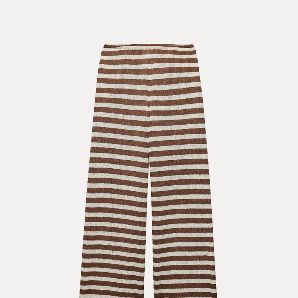 Zara Brown and White Striped Wide Leg Pants